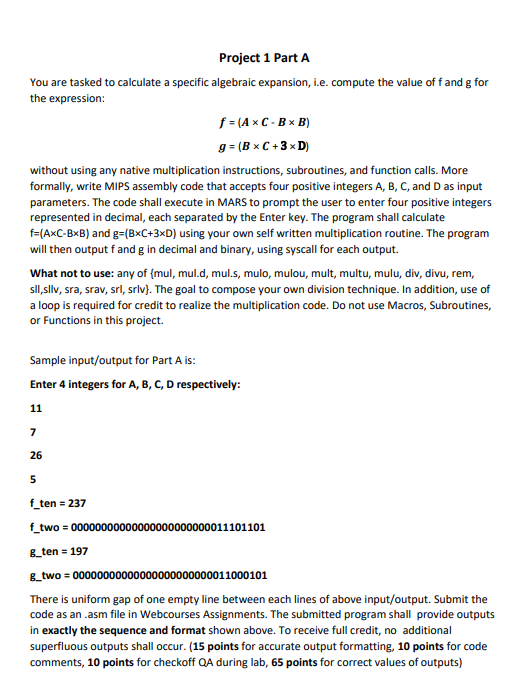 Solved Project 1 ﻿Part AYou are tasked to calculate a | Chegg.com