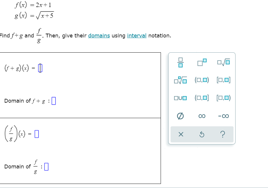 Solved F X 2x 1 G X X 5 F Find F G And Then Give The Chegg Com