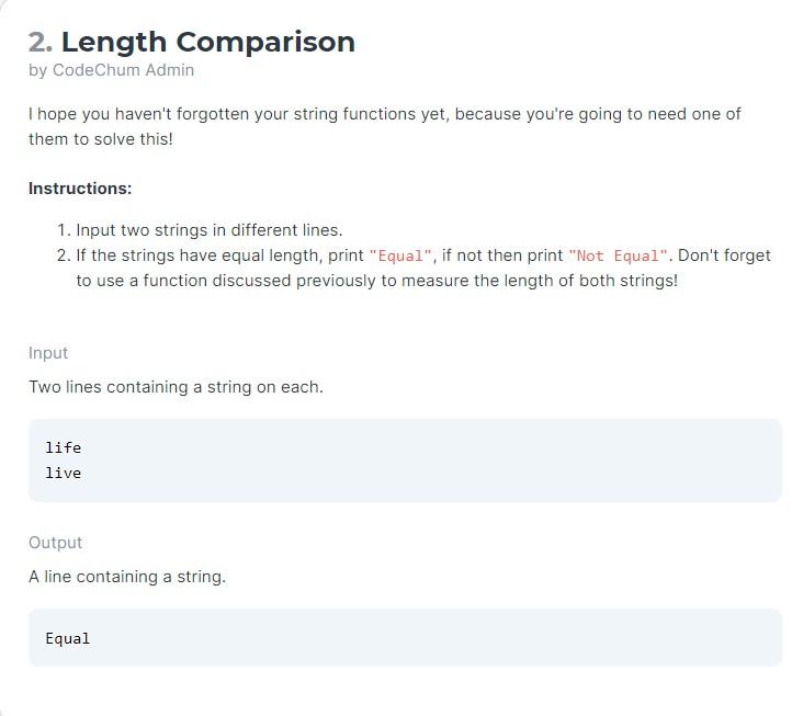 Solved 2. Length Comparison by Code Chum Admin I hope you | Chegg.com