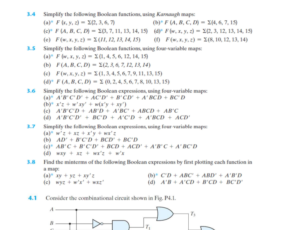 3.4 3.5 3.6 Simplify the following Boolean functions, | Chegg.com