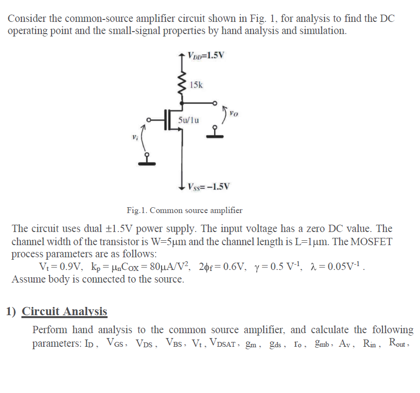 Solved Consider the common-source amplifier circuit shown in | Chegg.com