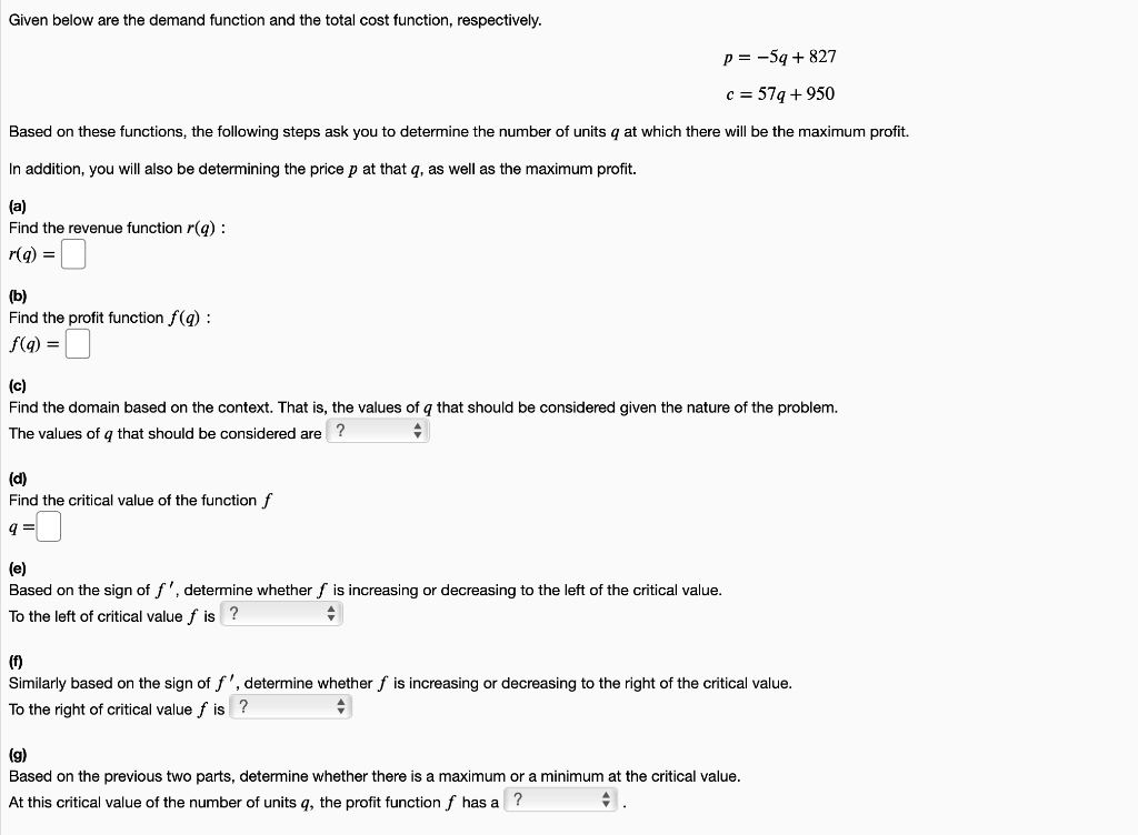 Solved Given below are the demand function and the total | Chegg.com