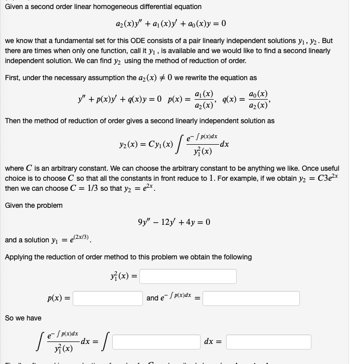 Solved Given a second order linear homogeneous differential | Chegg.com