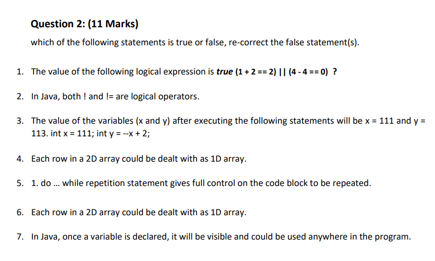 Solved Question 2: (11 Marks) which of the following | Chegg.com