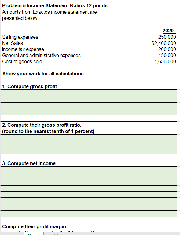 Solved Problem 5 Income Statement Ratios 12 points Amounts | Chegg.com