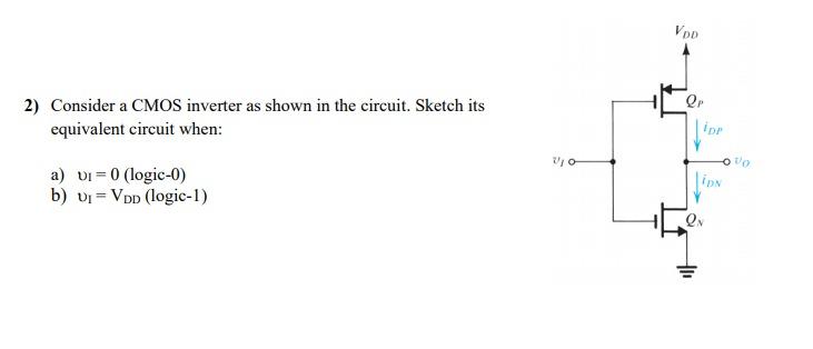 Solved VOD 2) Consider a CMOS inverter as shown in the | Chegg.com