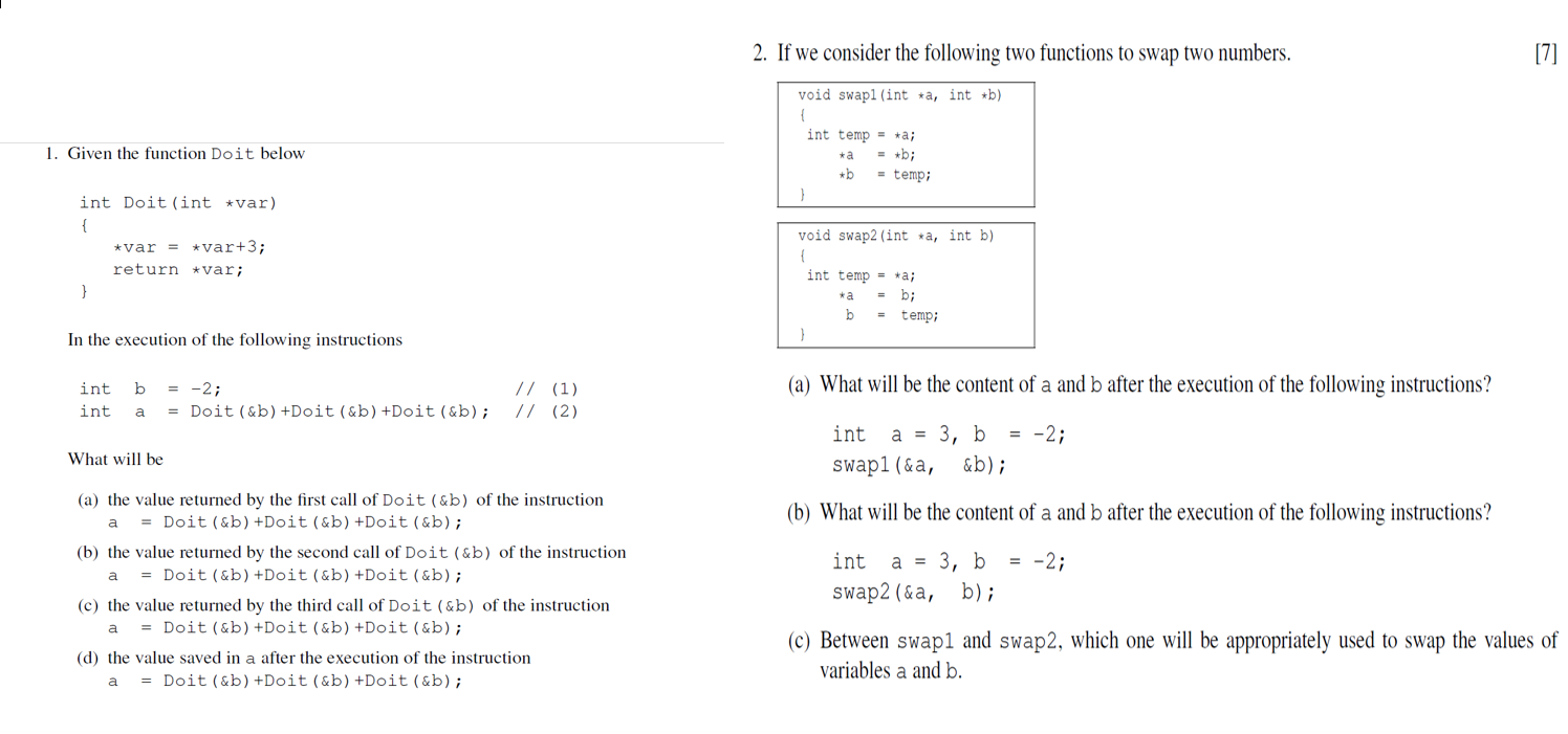 Solved 2. If We Consider The Following Two Functions To Swap | Chegg.com