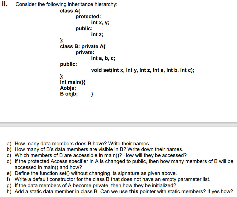 Solved Ii. Consider The Following Inheritance Hierarchy: | Chegg.com