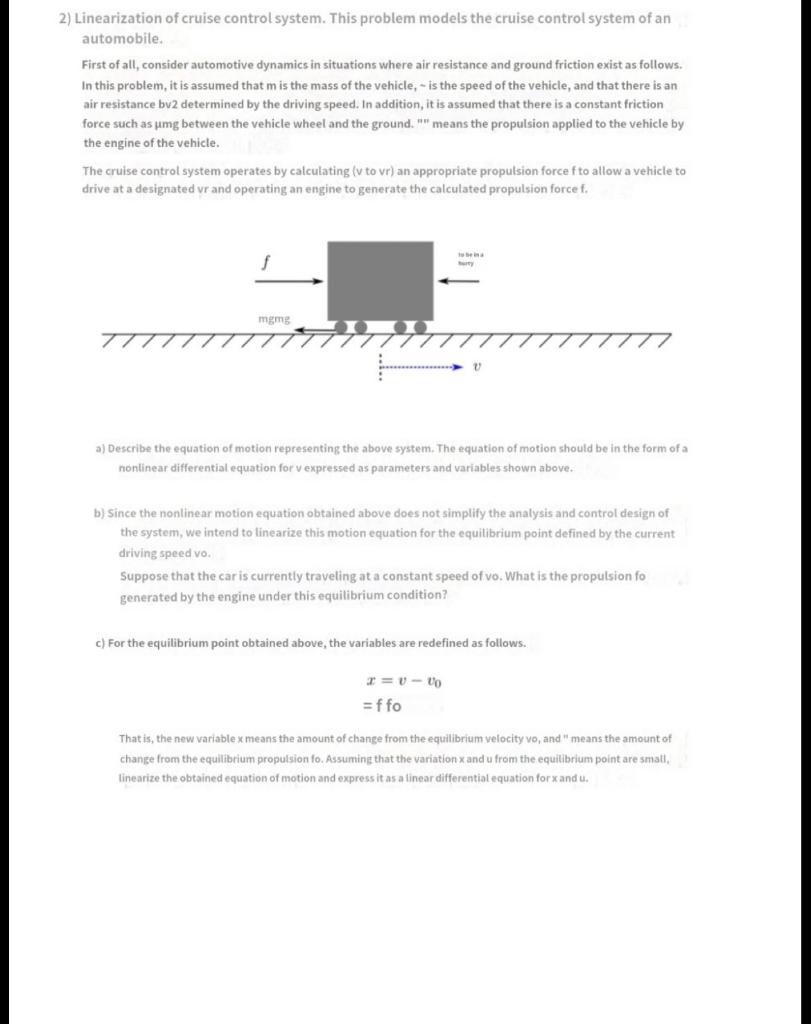 2) Linearization of cruise control system. This | Chegg.com