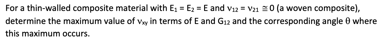 Solved For a thin-walled composite material with E1=E2=E and | Chegg.com