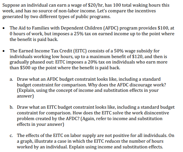 Suppose an individual can earn a wage of $20/hr, has | Chegg.com