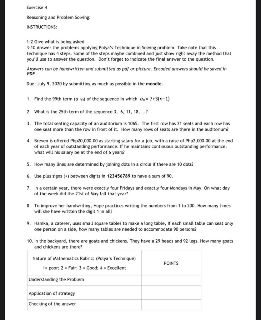 Solved Exercise 4 Reasoning and Problem Solving Chegg