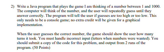 Solved 2) Write a Java program that plays the game I am | Chegg.com