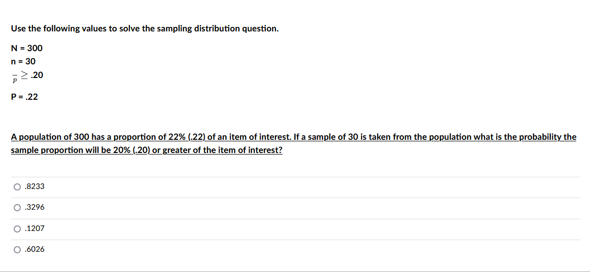 Solved Use the following values to solve the sampling | Chegg.com