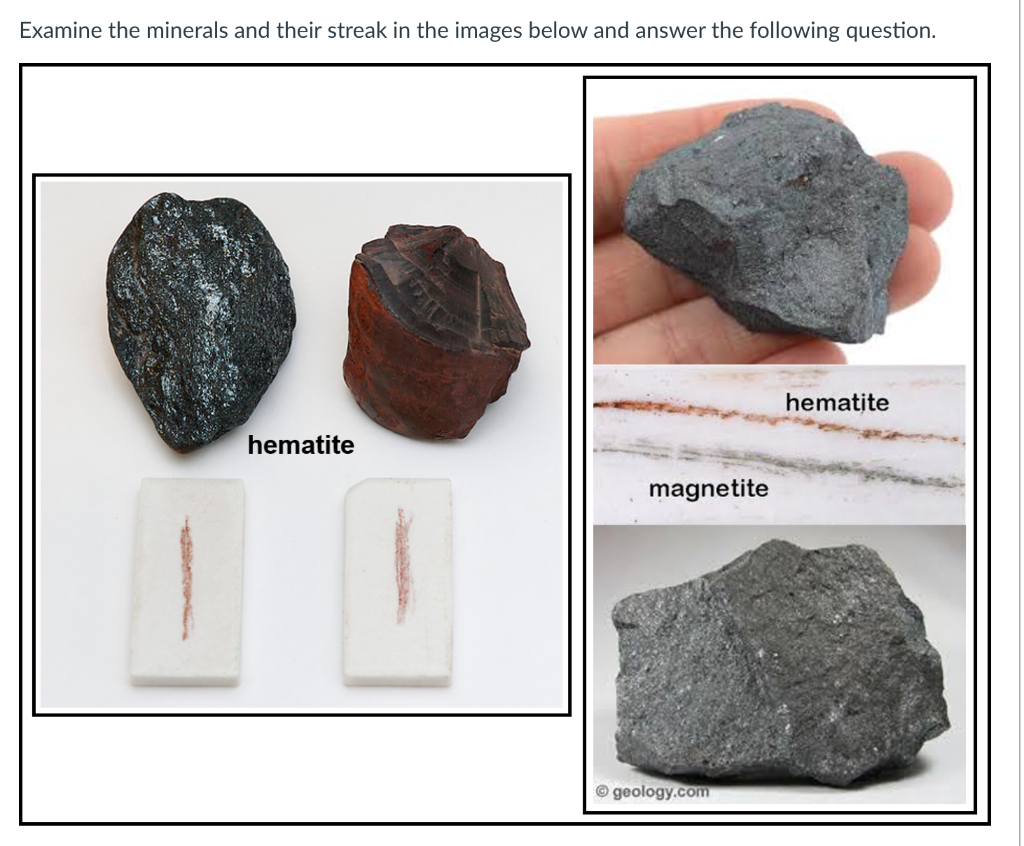 Solved Examine the minerals and their streak in the images | Chegg.com