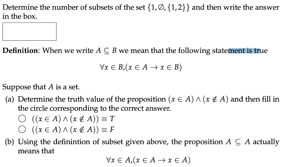 Solved Determine The Number Of Subsets Of The Set