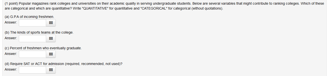 Solved (1 point) For each problem, select the best response | Chegg.com