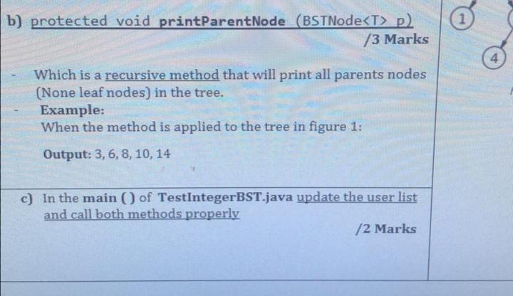 b) protected void printParentNode (BSTNode p) /3 | Chegg.com