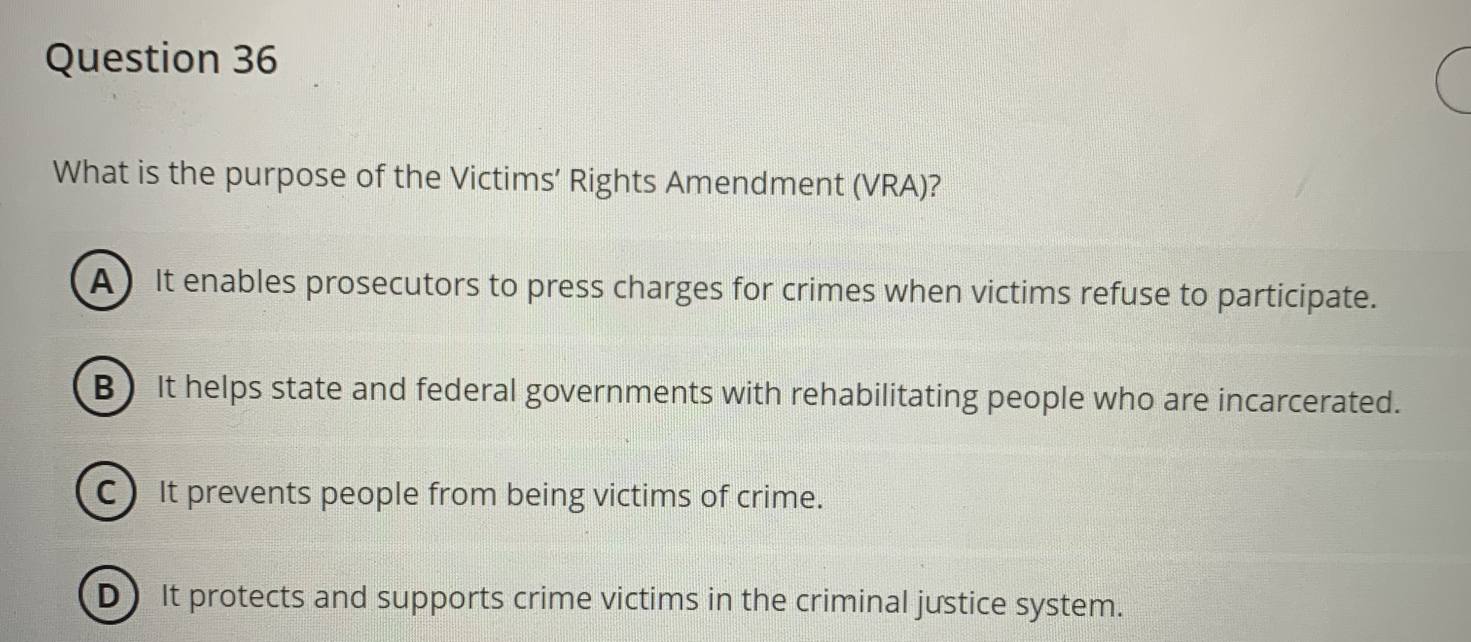 What is the purpose of the Victims' Rights Amendment | Chegg.com