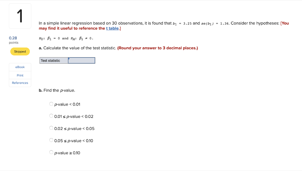 Solved In a simple linear regression based on 30 | Chegg.com