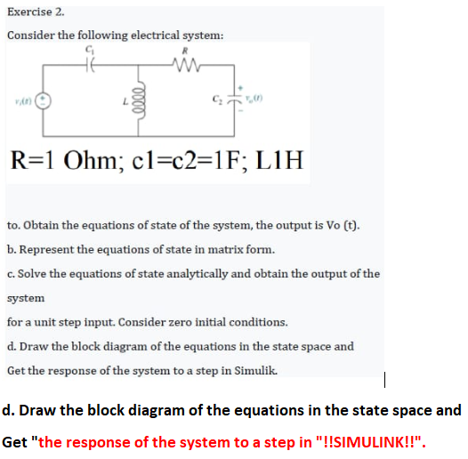 Solved Exercise 2. Consider The Following Electrical System: | Chegg.com