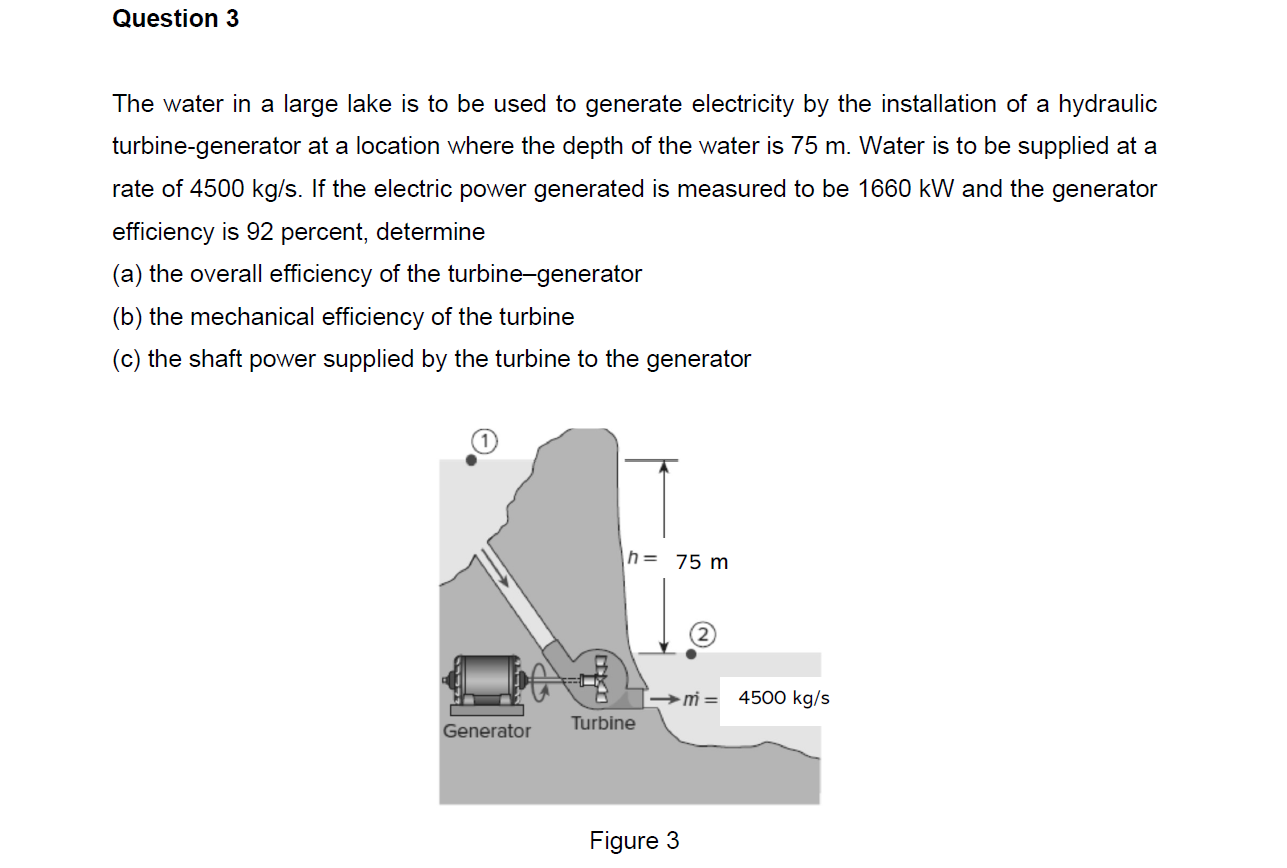 Solved The water in a large lake is to be used to generate | Chegg.com