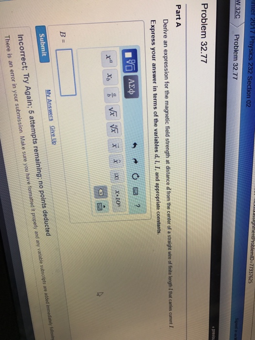 Solved inter 2017 Physics 232 Section 02 77337625 W 32C | Chegg.com