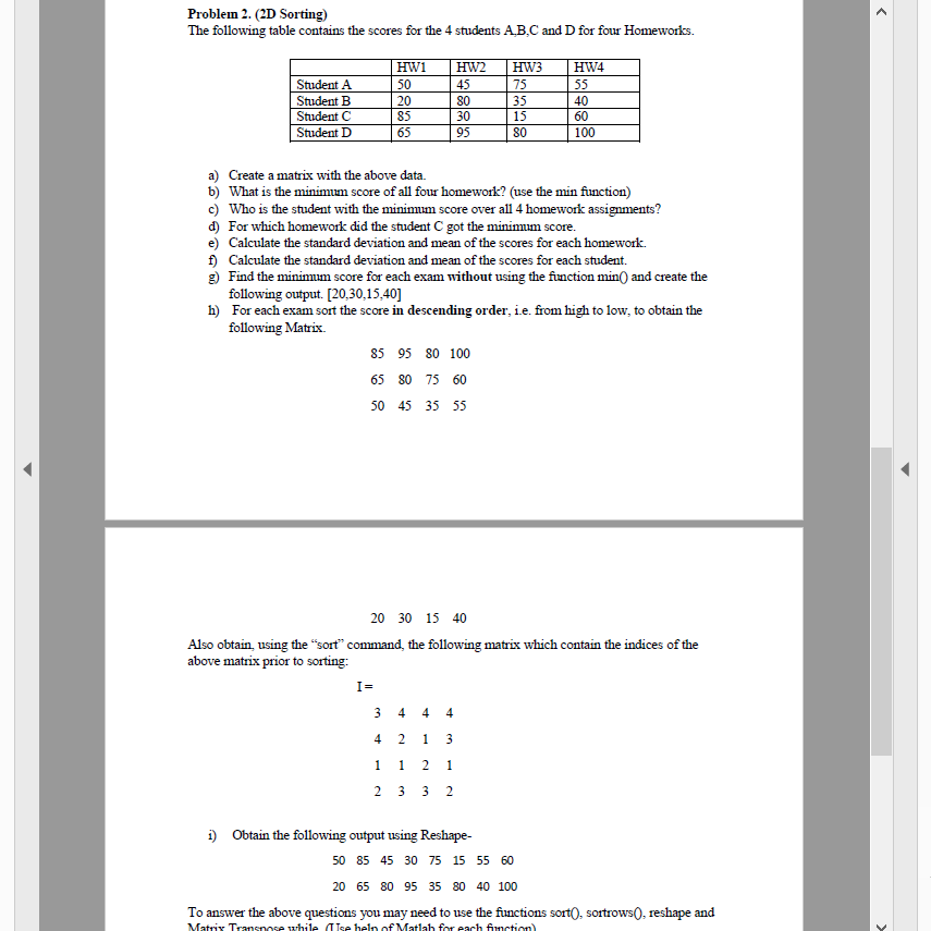 [Solved] Problem 2 2d Sorting Following Table Contains Scores 4 ...