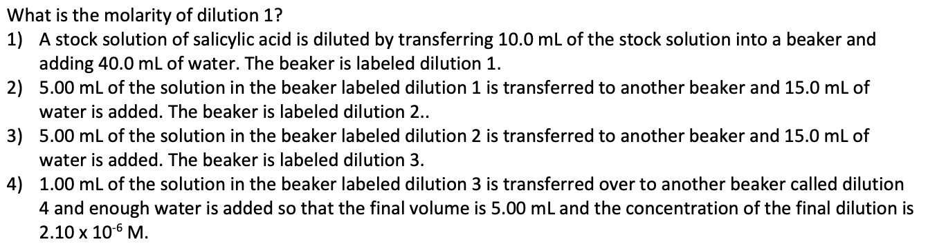 Solved What is the molarity of dilution 1? 1) A stock | Chegg.com