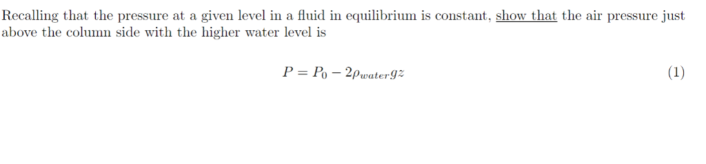 Solved Recalling that the pressure at a given level in a | Chegg.com