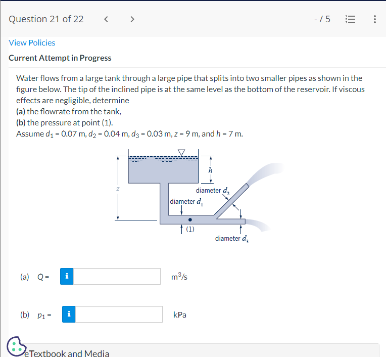 Solved Water flows from a large tank through a large pipe | Chegg.com