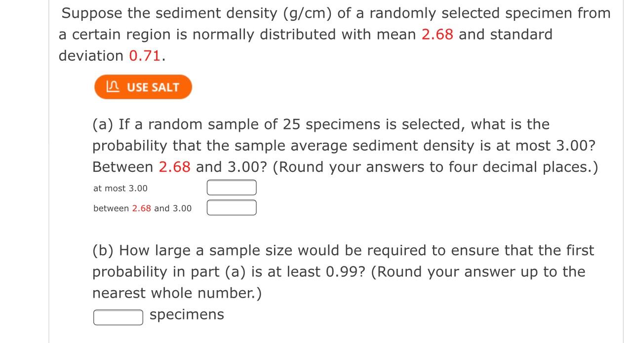 Solved Suppose the sediment density (g/cm) of a randomly