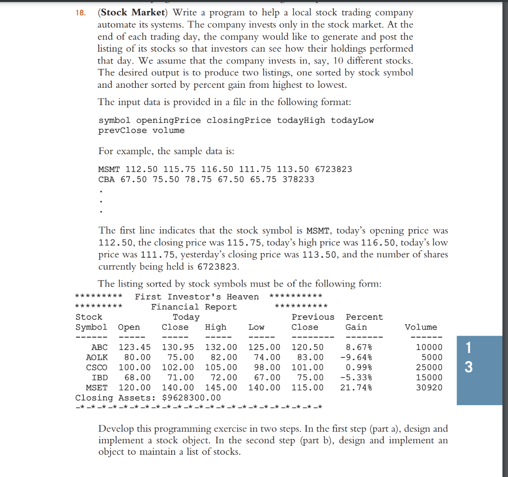 Solved 18. (Stock Market) Write a program to help a local | Chegg.com