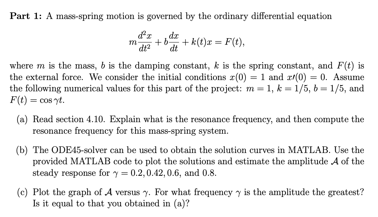 Solved Part 1: A Mass-spring Motion Is Governed By The | Chegg.com