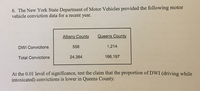 Solved The New York State Department of Motor Vehicles | Chegg.com