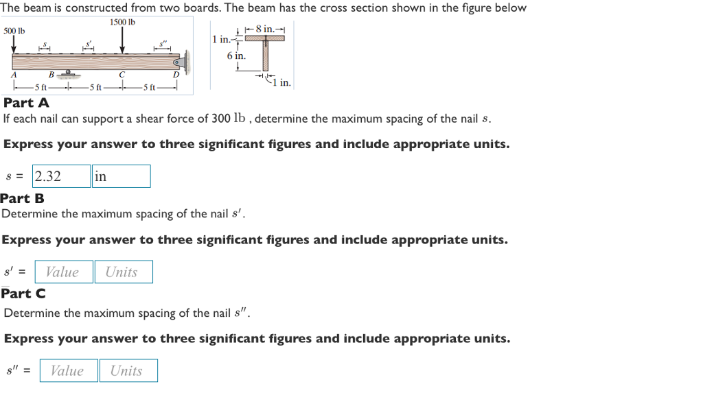 Solved The beam is constructed from two boards. The beam has | Chegg.com