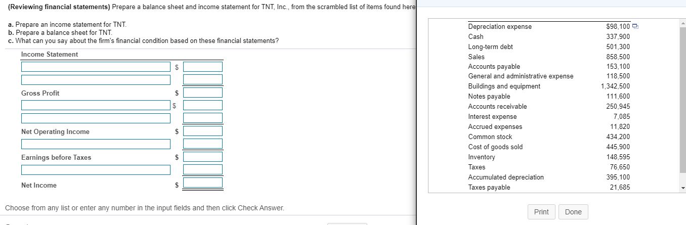 Solved Reviewing Financial Statements Prepare A Balance Chegg Com