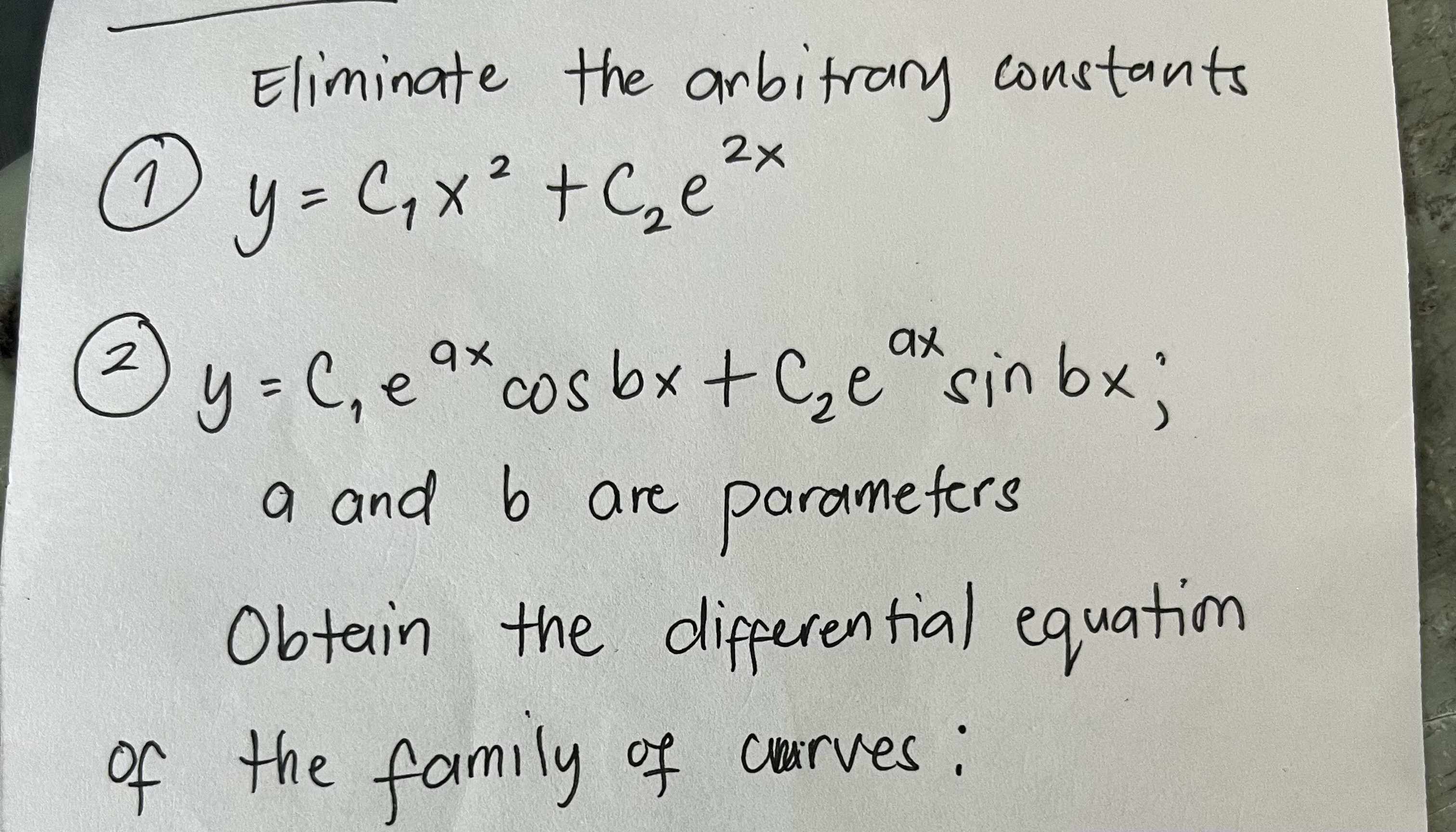 Solved Eliminate The Arbitrary Constants (1) Y=c1x2+c2e2x | Chegg.com