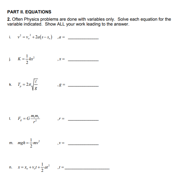  solved 2 often physics problems are done with variable
