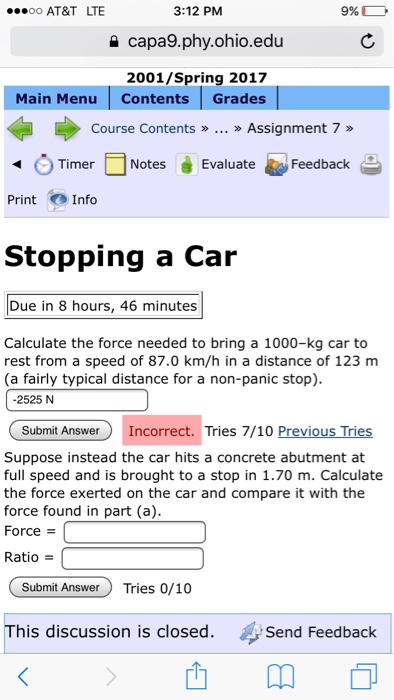 Solved Calculate the force needed to bring a 1000–kg car to | Chegg.com