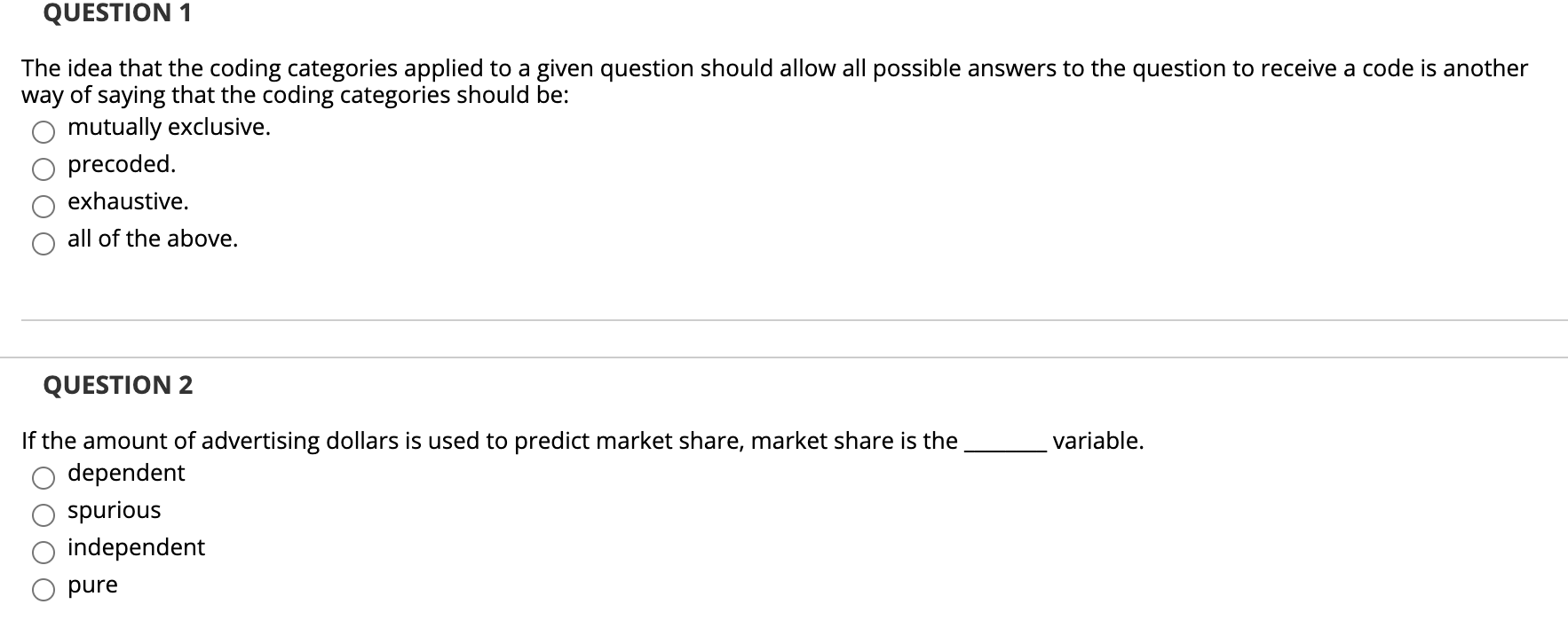 Solved QUESTION 1 The idea that the coding categories