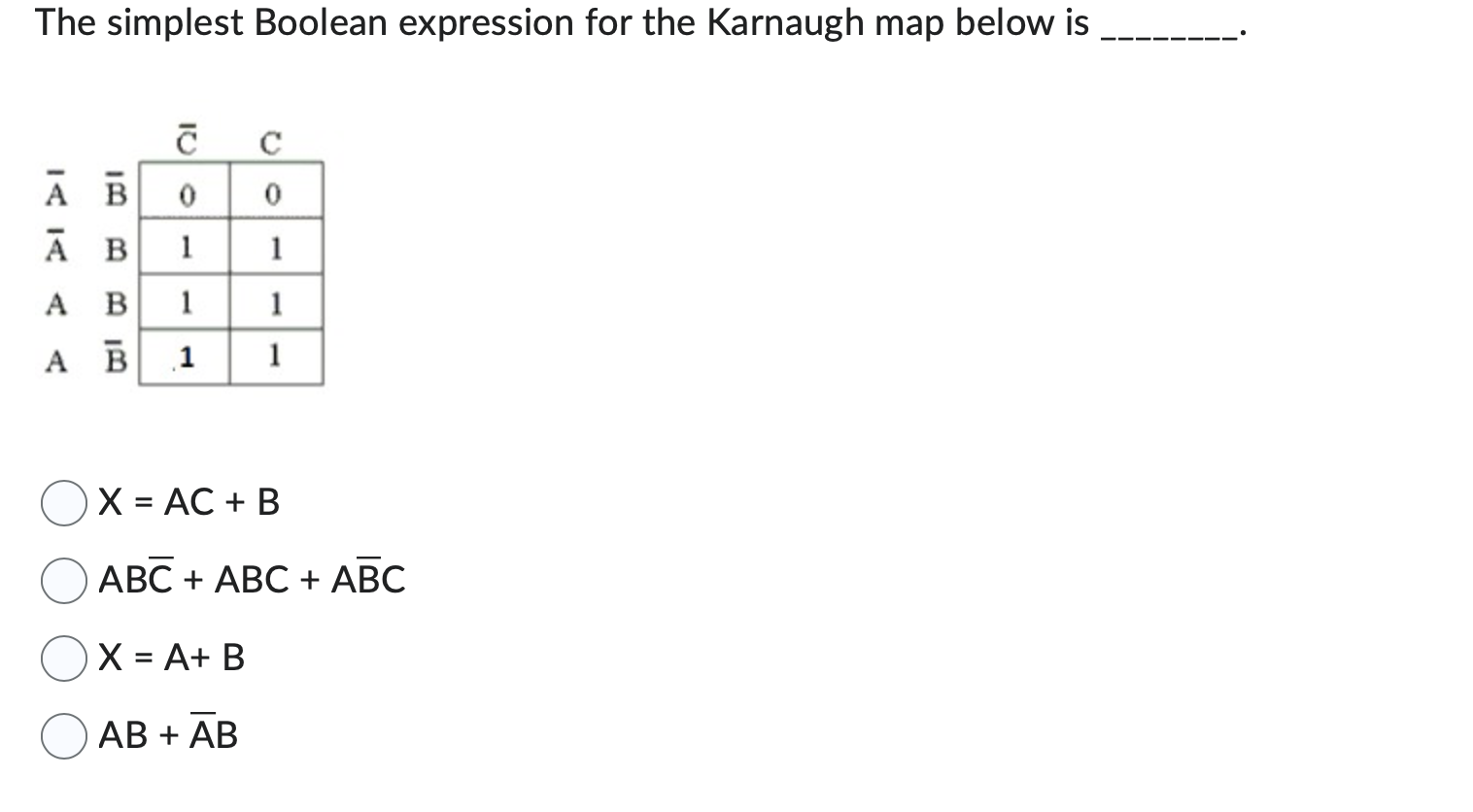 Solved The simplest Boolean expression for the Karnaugh map | Chegg.com