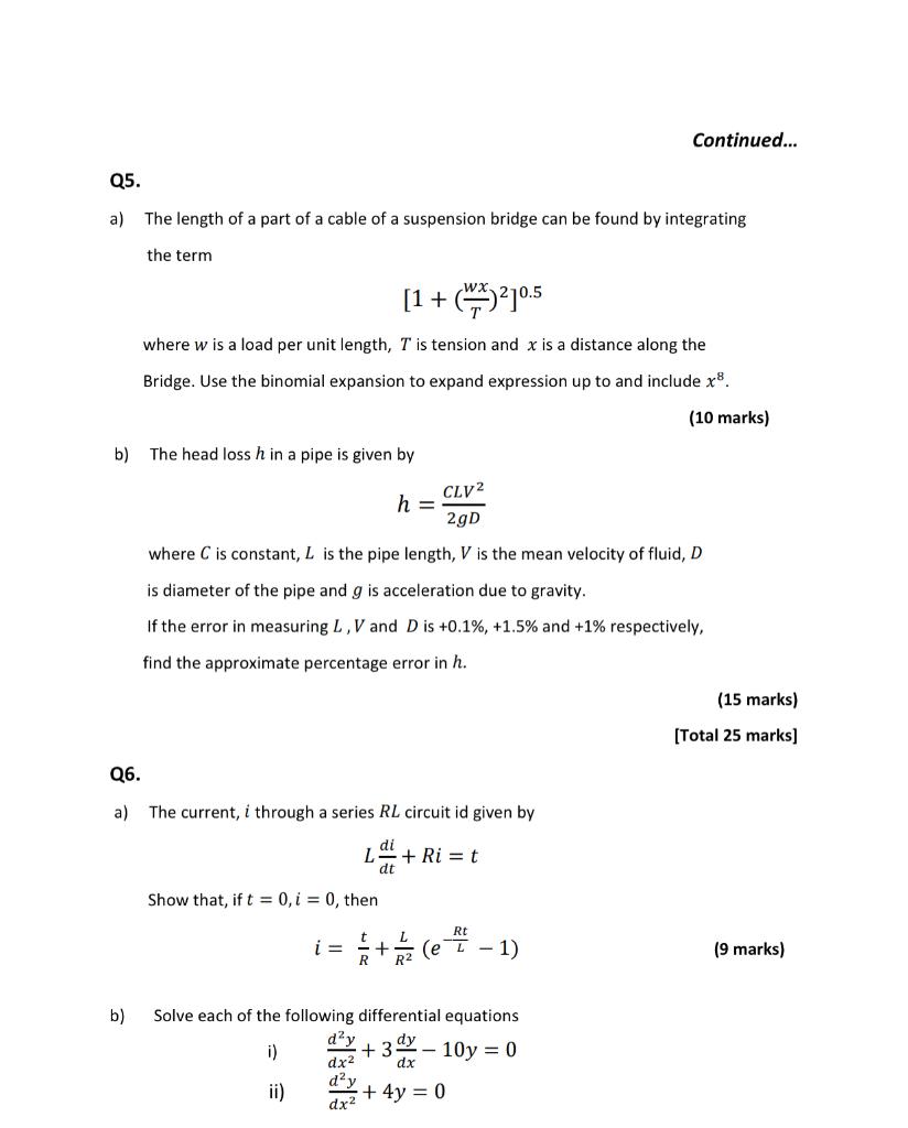 Solved Q5. a) The length of a part of a cable of a | Chegg.com