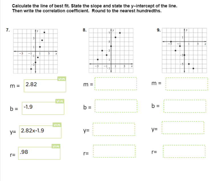 Solved Calculate the line of best fit. State the slope and | Chegg.com