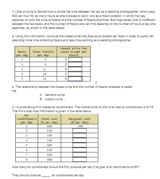 Solved 1.) Zoe is trying to decide how to divide her time