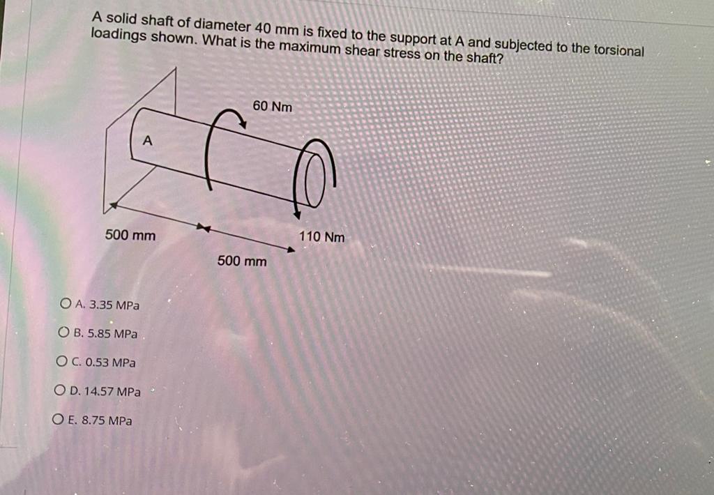 Solved A solid shaft of diameter 40 mm is fixed to the | Chegg.com