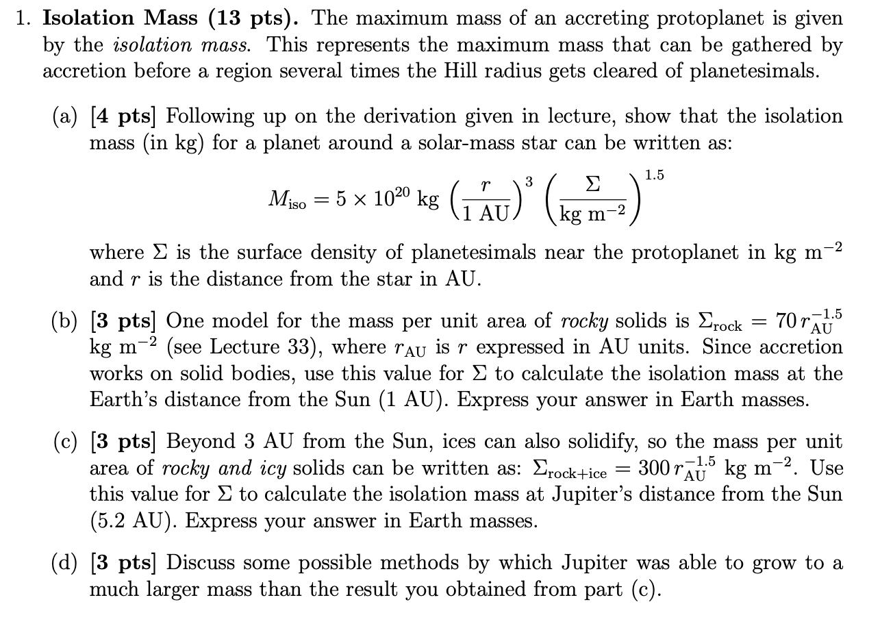 1. Isolation Mass (13 pts). The maximum mass of an | Chegg.com