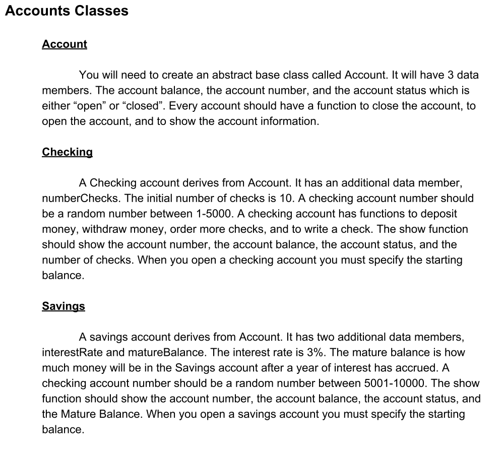 Solved Accounts Classes Account You will need to create an | Chegg.com