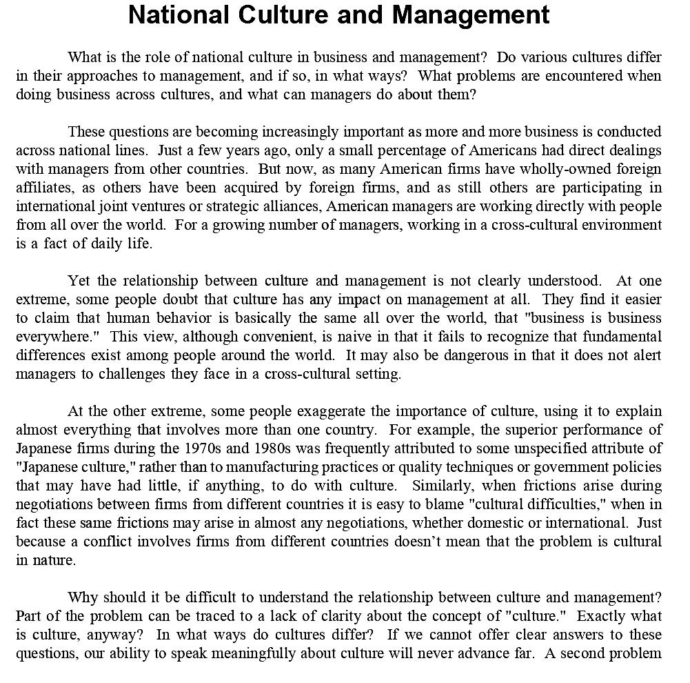 Solved National Culture And Management What Is The Role Of Chegg