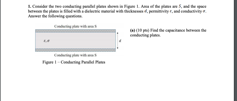 Solved 1. Consider the two conducting parallel plates shown | Chegg.com